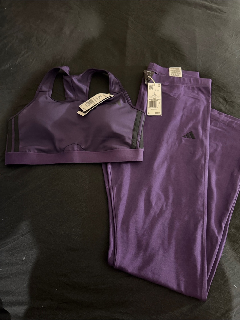 adidas Purple Racerback Sports Bra and Leggings Set